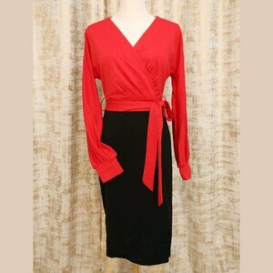 Red and Black Mock Wrap Dress Size S